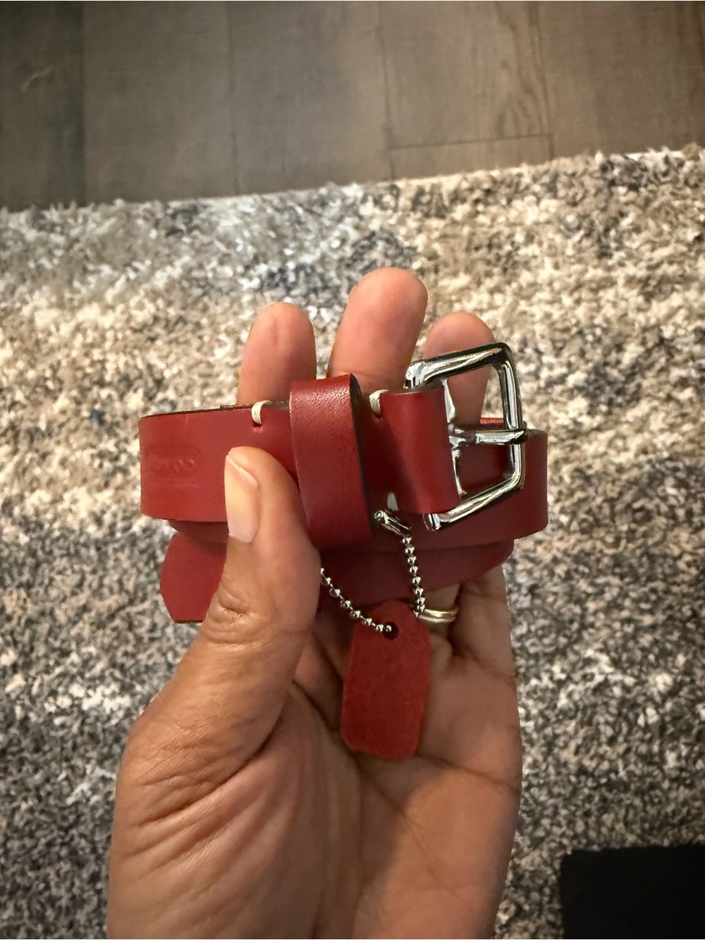 Coach Red Leather Women's Belt with Silver Buckle